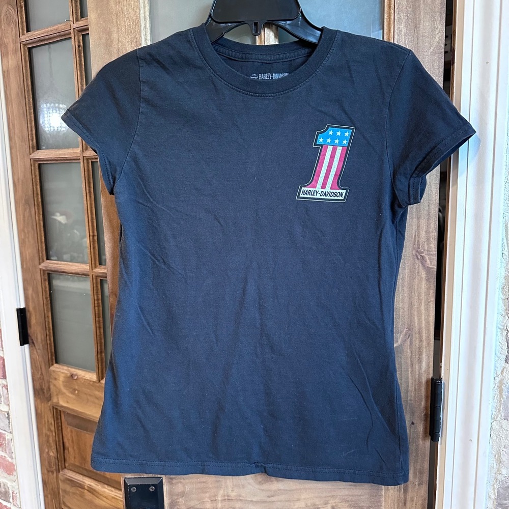 Harley-Davidson Graphic T-Shirt Women XS Black Tallahassee FL #1 Logo RUNS SMALL